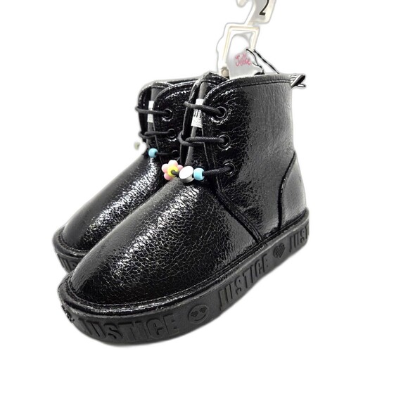 NWT‎ Justice Girls Platform Faux Shearling Beaded Black Boots - Size 2 - Picture 1 of 5